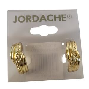 Gold-Tone Textured Stud Hoop Earrings Jordache Pierced 0.83" 90s Vintage Classic